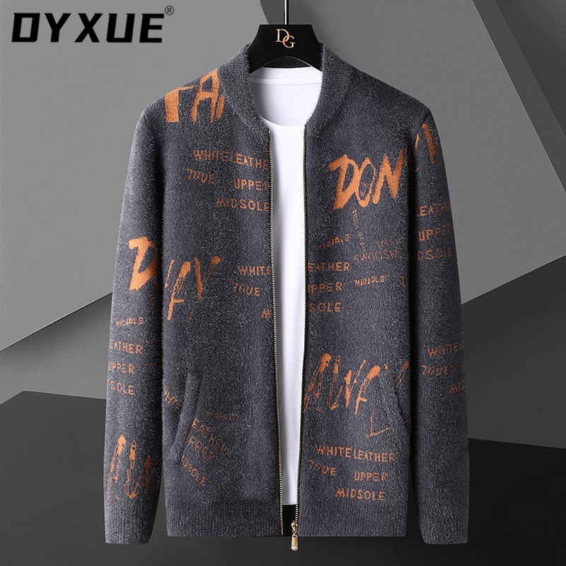 DYXUE Brand High End Cardigan Sweater Men Spring and Autumn Korean Version Handsome Leisure Letter Jacquard Zipper K